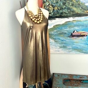 Love...Ady, Liquid-Flare Gold Metallic Dress, All-Seasons,Day to Night,Size XS